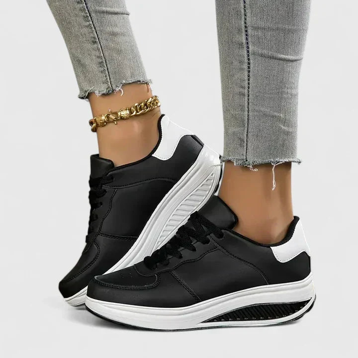 Women's Orthopaedic Leather-Look Wedge Trainers with Arch Support