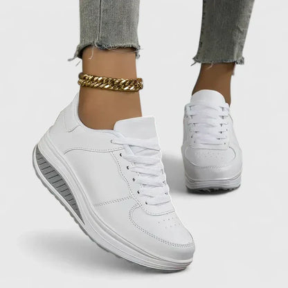 Women's Orthopaedic Leather-Look Wedge Trainers with Arch Support