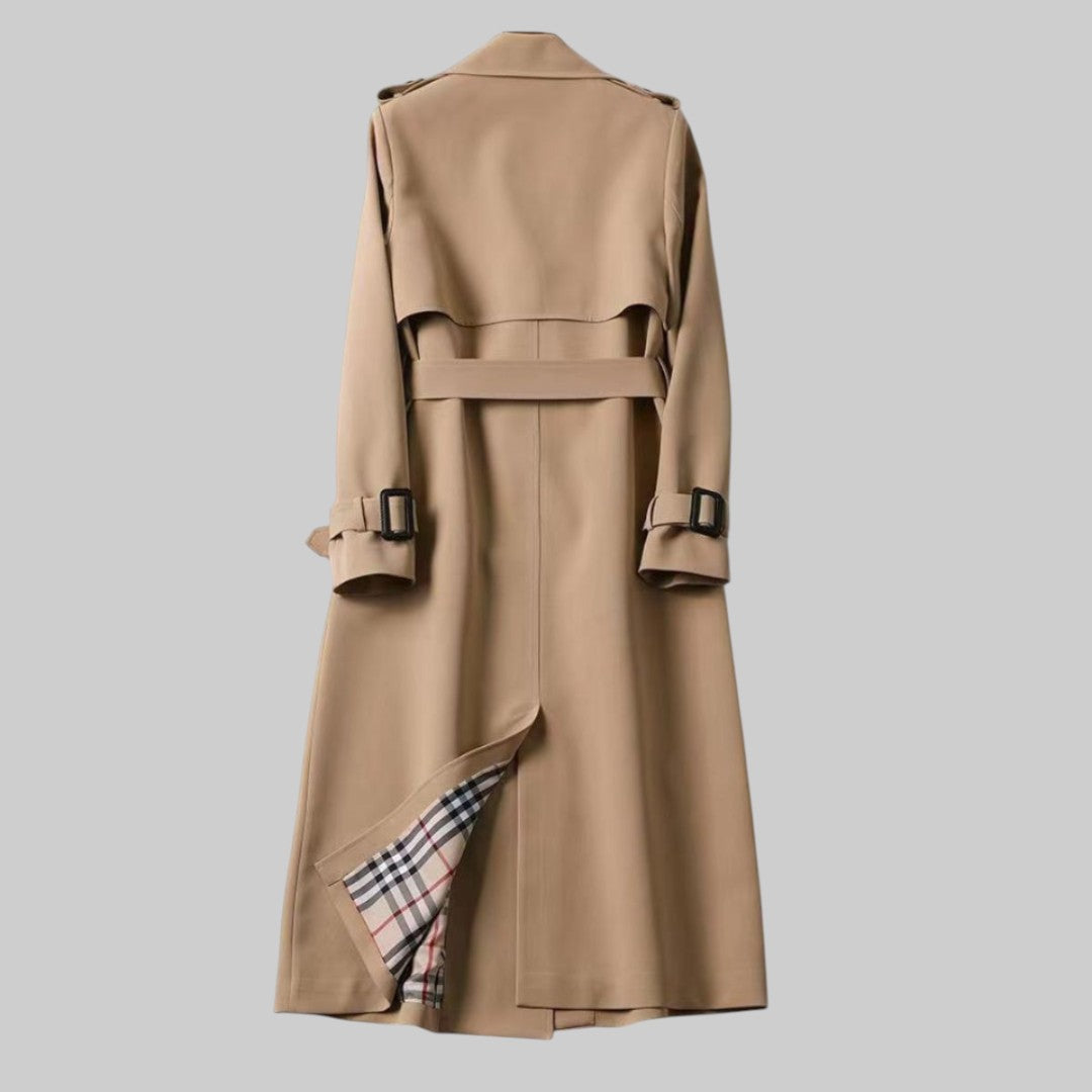 Women's Belted Double-Breasted Long Trench Coat