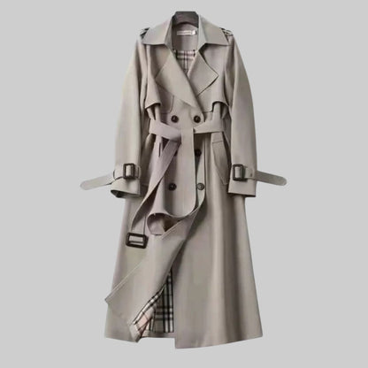 Women's Belted Double-Breasted Long Trench Coat