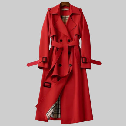 Women's Belted Double-Breasted Long Trench Coat