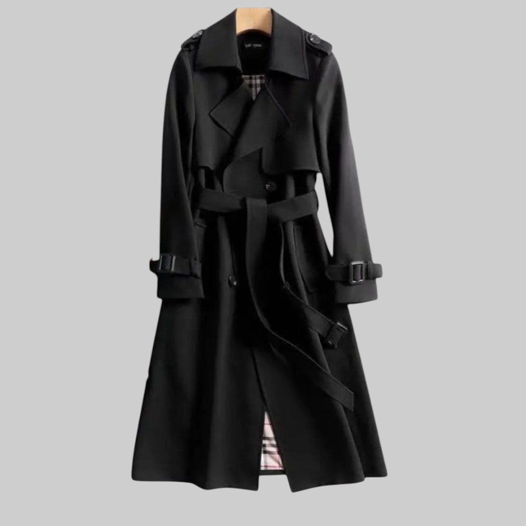 Women's Belted Double-Breasted Long Trench Coat
