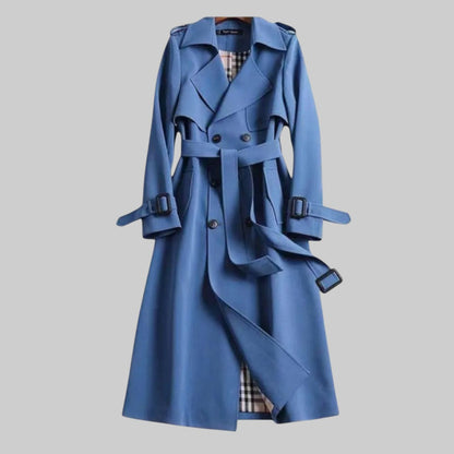 Women's Belted Double-Breasted Long Trench Coat
