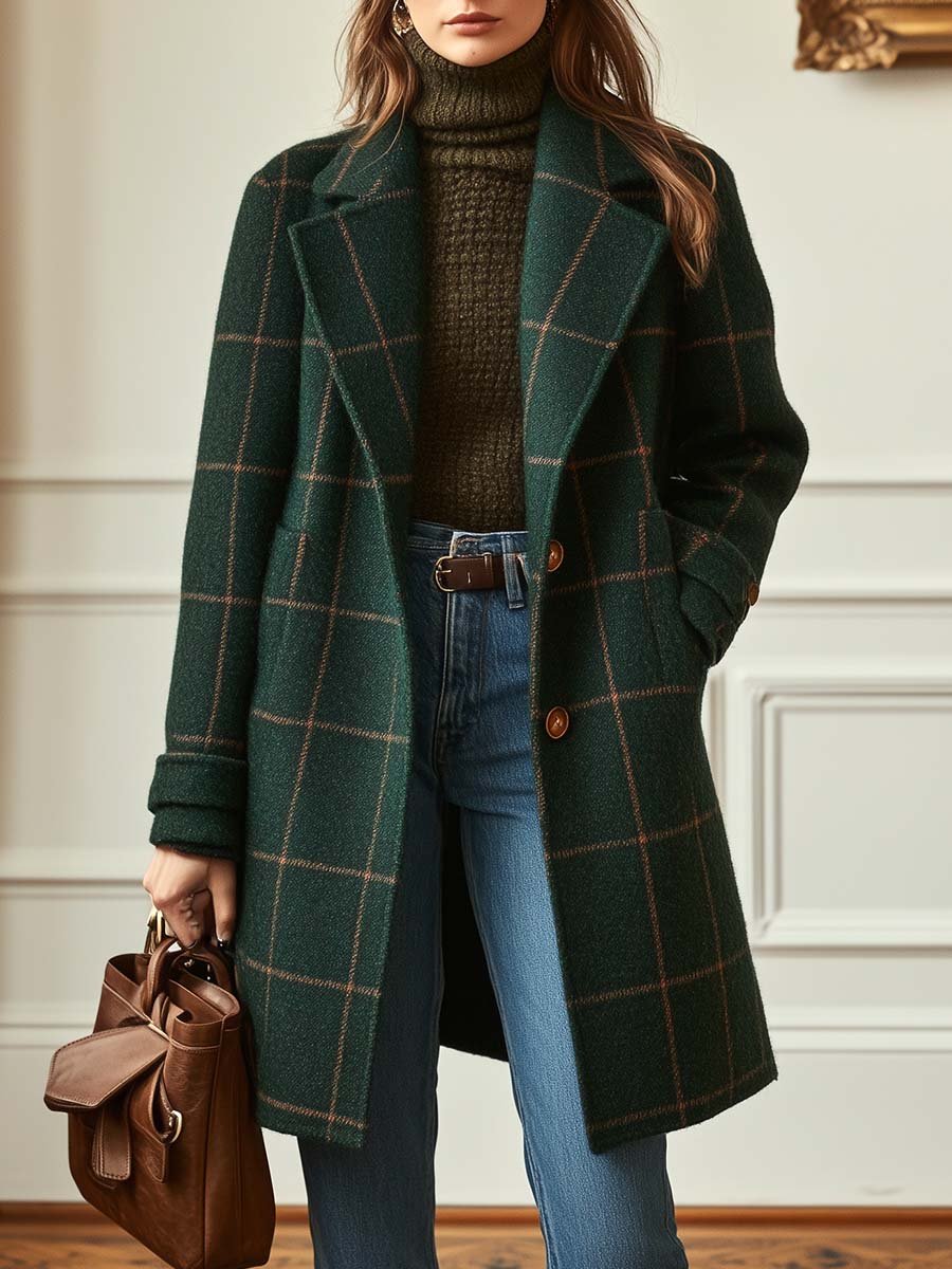 Women's Retro Plaid Tweed Longline Coat