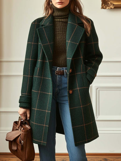 Women's Retro Plaid Tweed Longline Coat