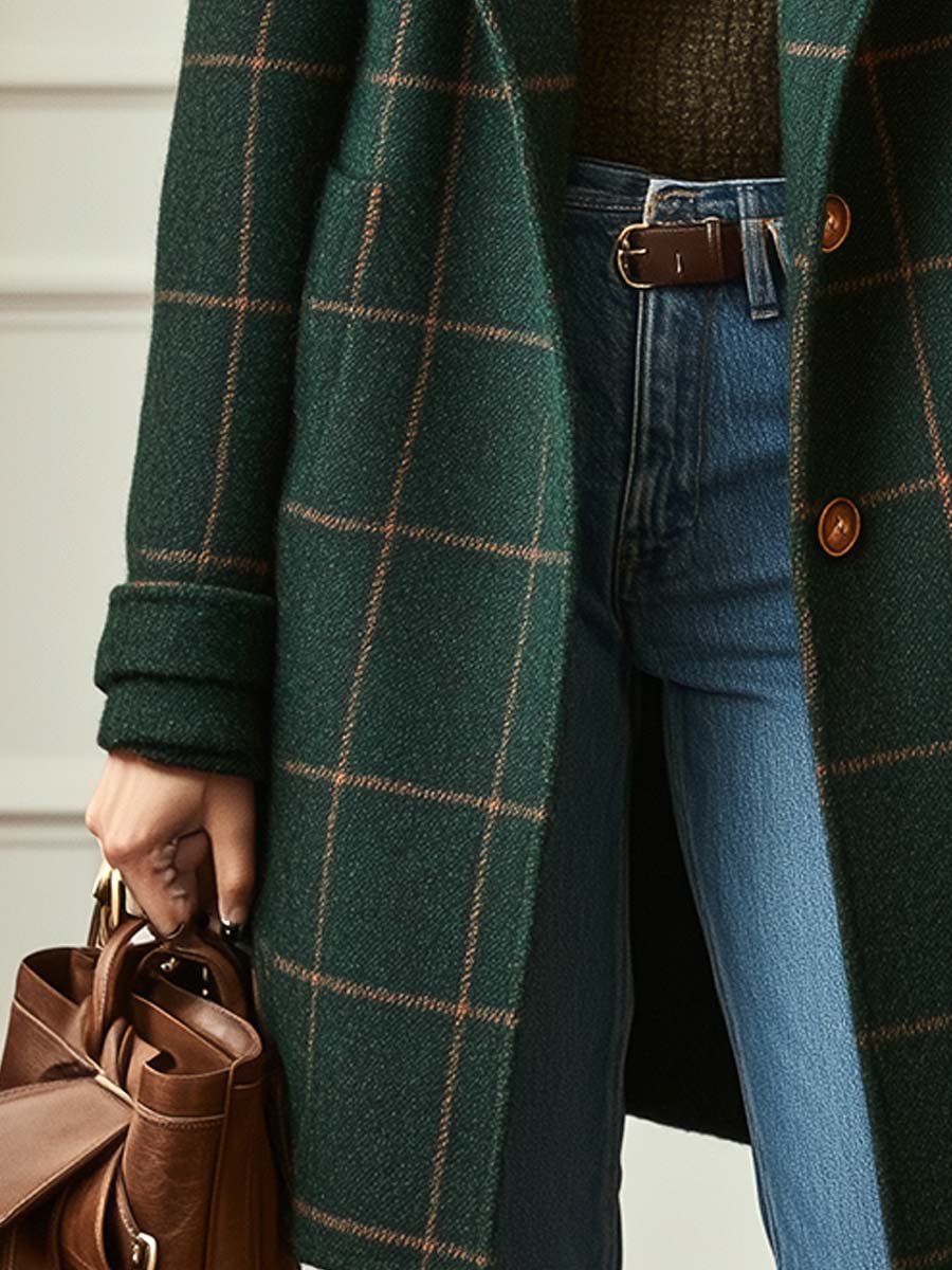 Women's Retro Plaid Tweed Longline Coat