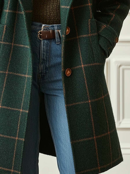 Women's Retro Plaid Tweed Longline Coat