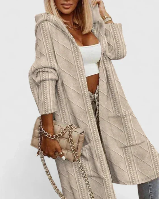 Women's Longline Hooded Open-Front Cardigan
