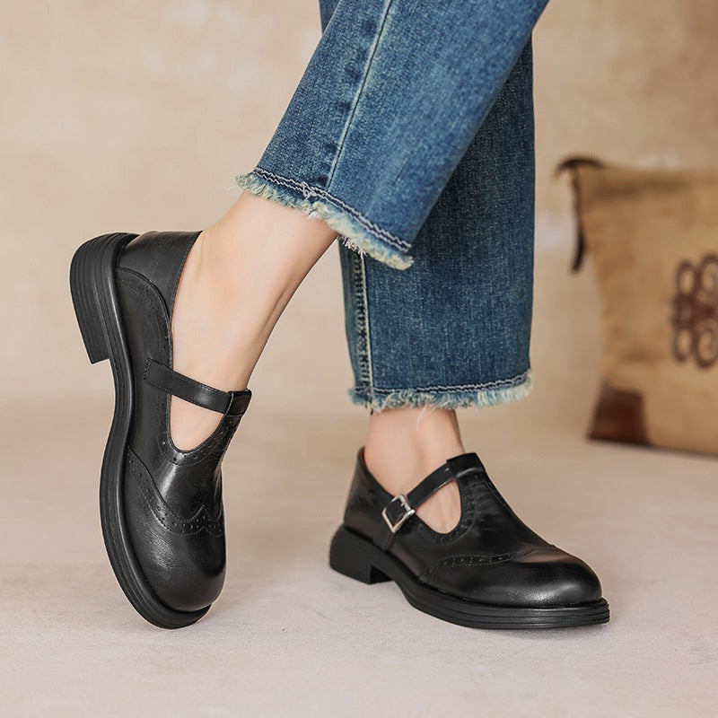 Women's Leather Mary Jane Shoes with Cushioned Sole