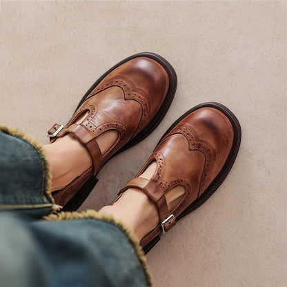 Women's Leather Mary Jane Shoes with Cushioned Sole