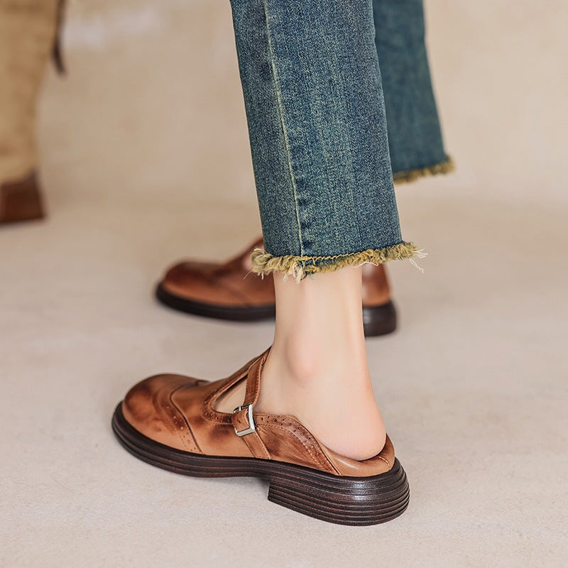 Women's Leather Mary Jane Shoes with Cushioned Sole