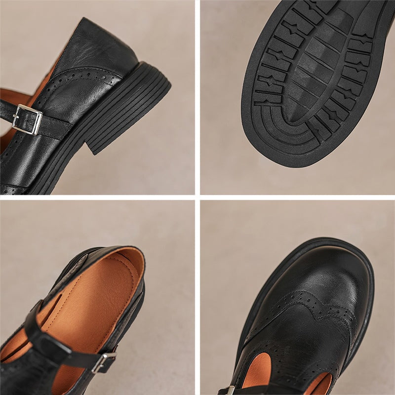 Women's Leather Mary Jane Shoes with Cushioned Sole