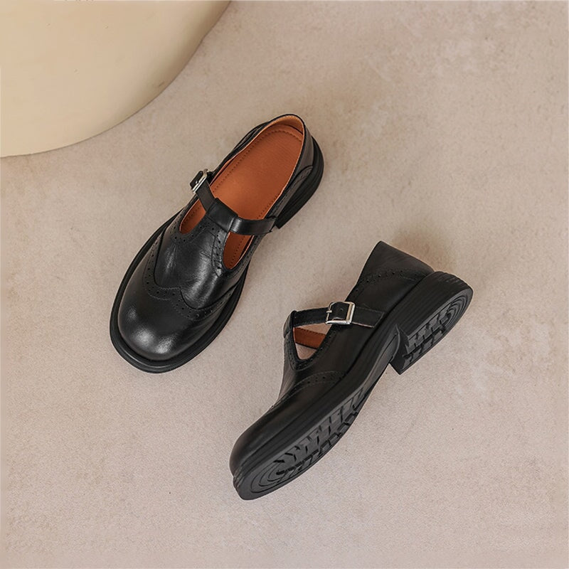 Women's Leather Mary Jane Shoes with Cushioned Sole