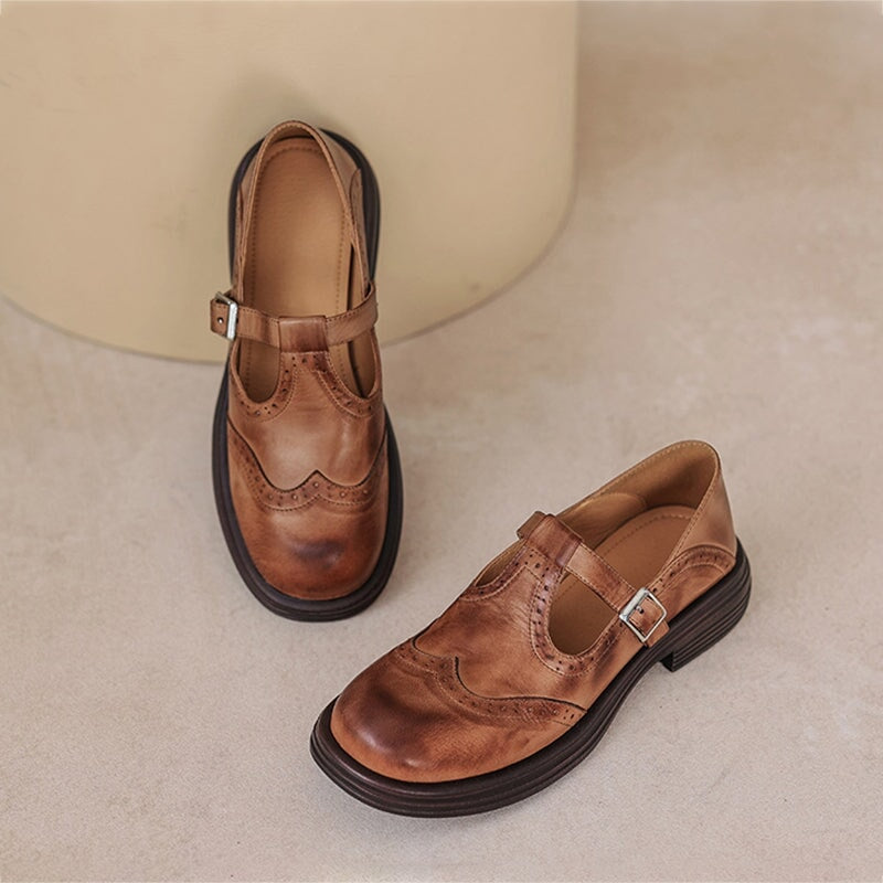 Women's Leather Mary Jane Shoes with Cushioned Sole