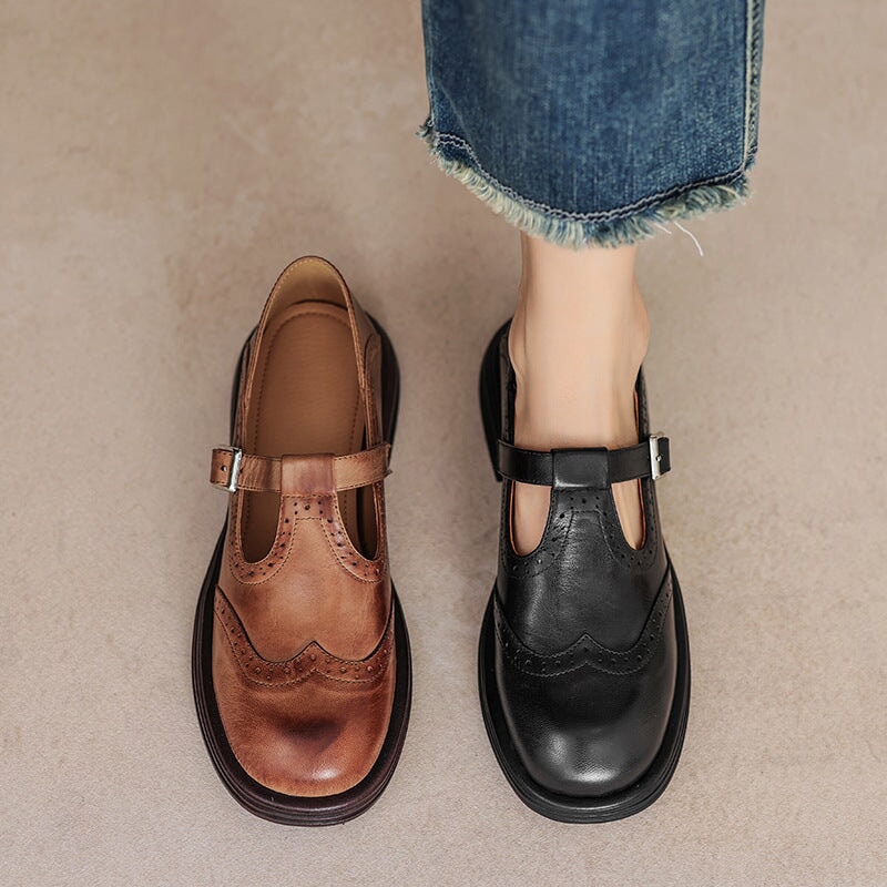 Women's Leather Mary Jane Shoes with Cushioned Sole