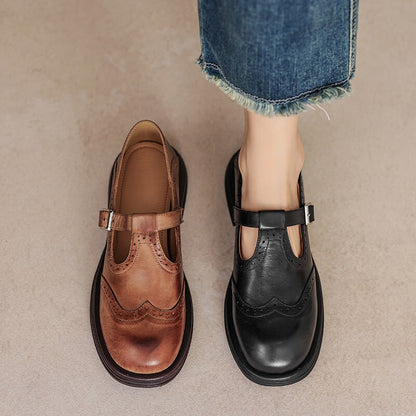Women's Leather Mary Jane Shoes with Cushioned Sole