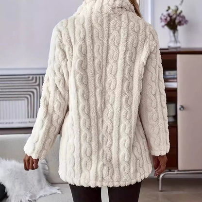 Women's Cable-Textured Teddy Coat with Wide Collar