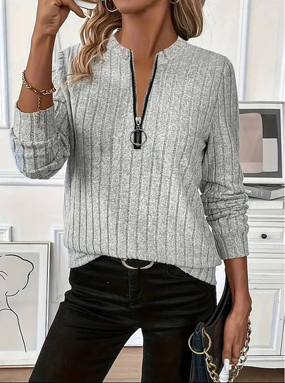 Women's Relaxed Ribbed Half-Zip Top