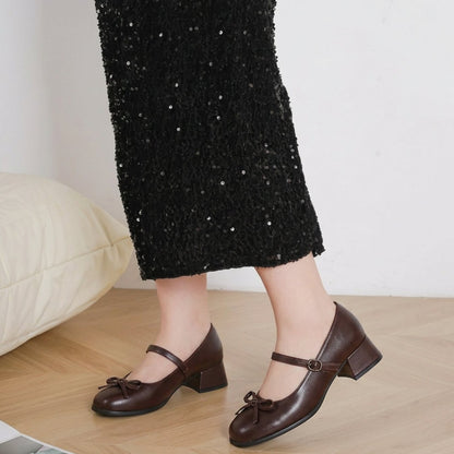 Women's Bow-Detail Block-Heel Mary Jane Shoes
