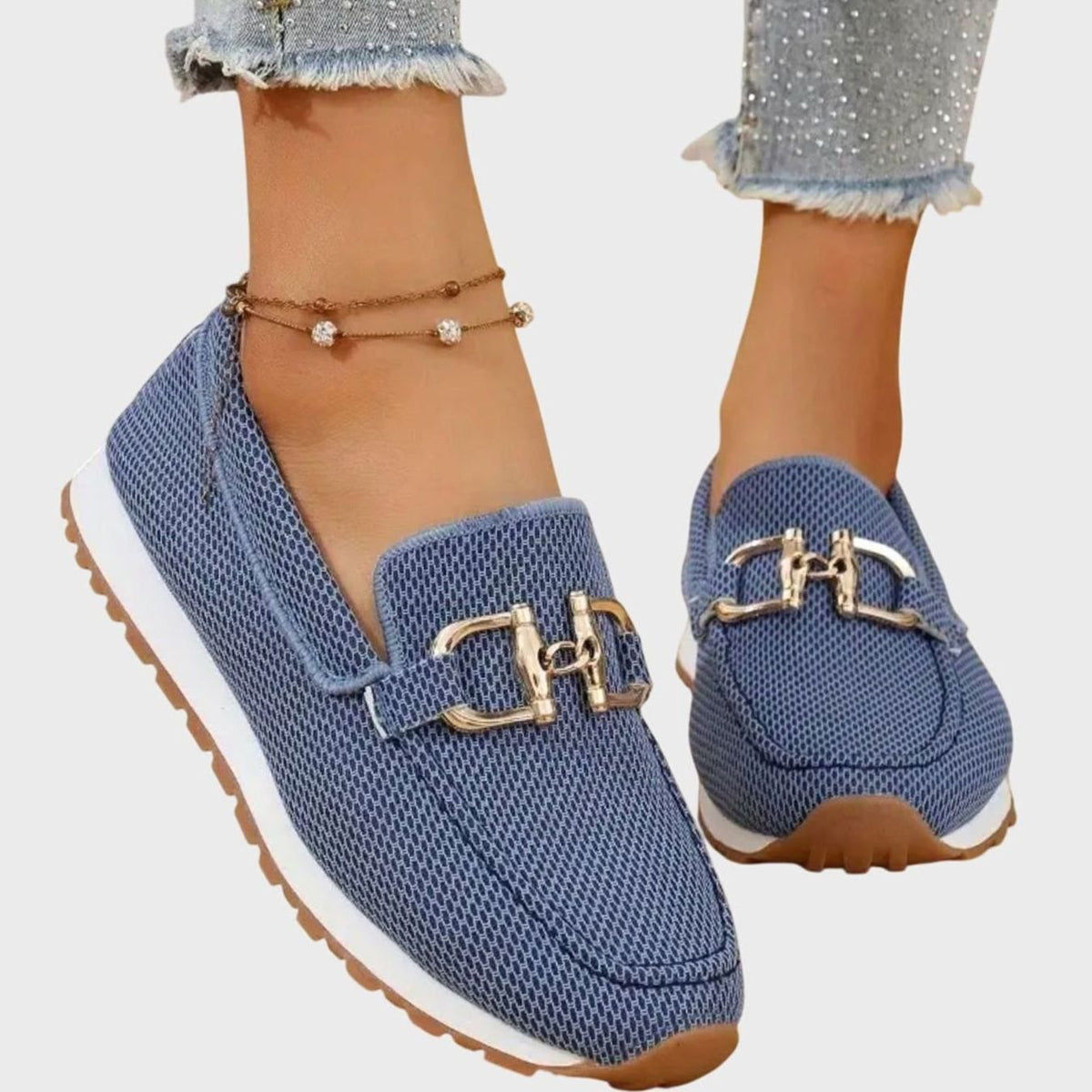 Women's Breathable Knit Slip-On Loafers with Horsebit Detail