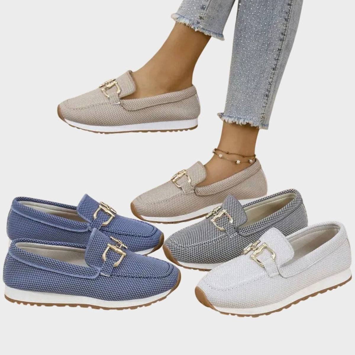 Women's Breathable Knit Slip-On Loafers with Horsebit Detail