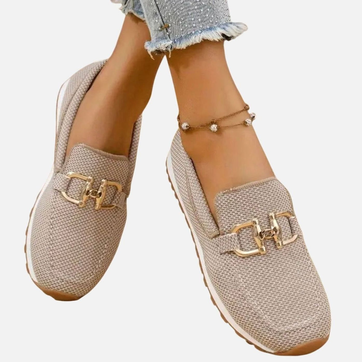 Women's Breathable Knit Slip-On Loafers with Horsebit Detail