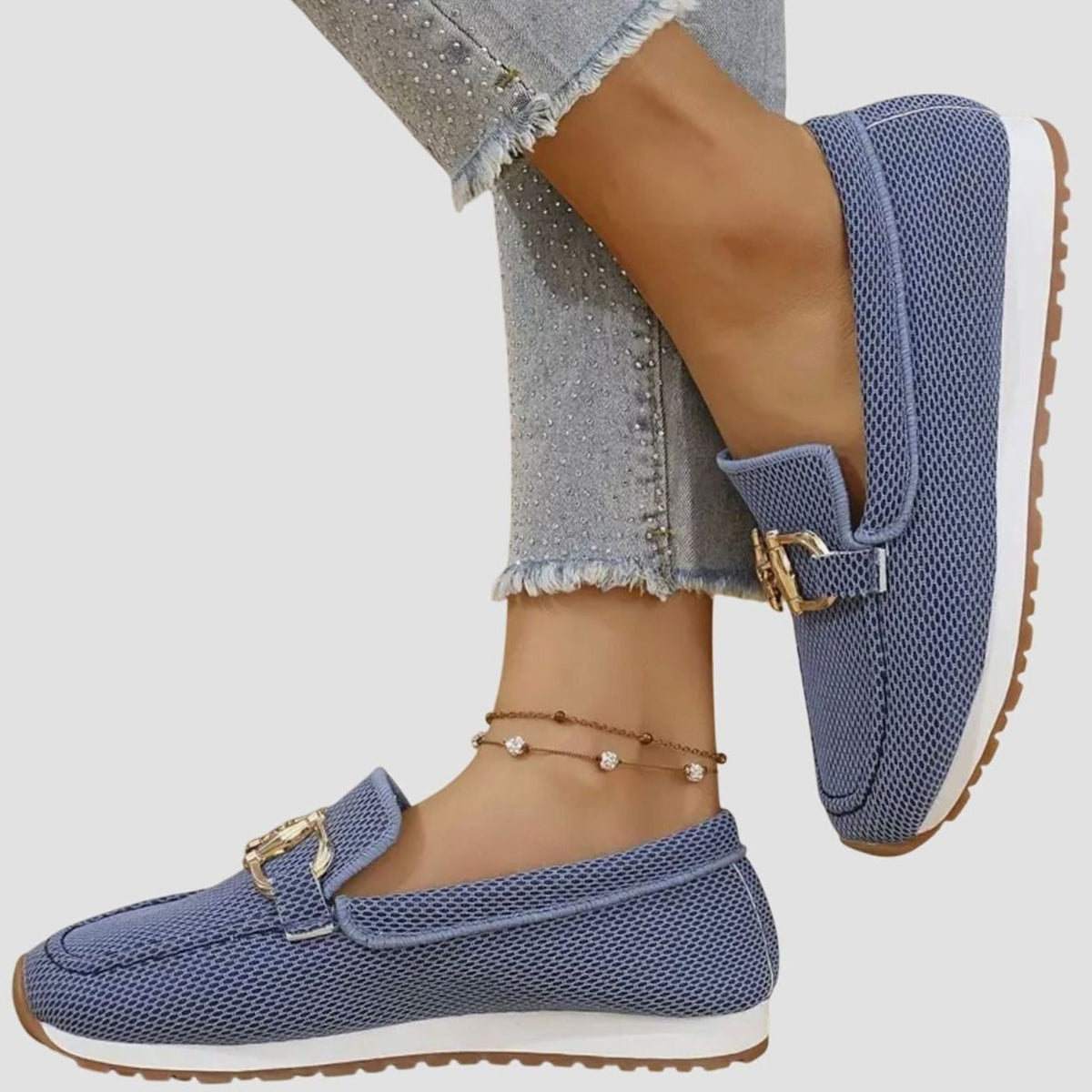 Women's Breathable Knit Slip-On Loafers with Horsebit Detail