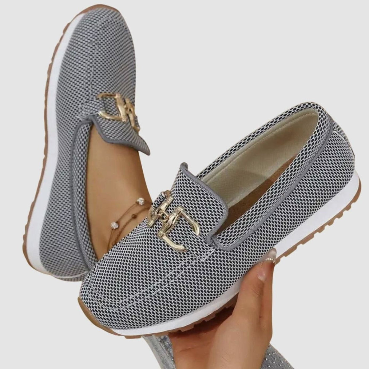 Women's Breathable Knit Slip-On Loafers with Horsebit Detail
