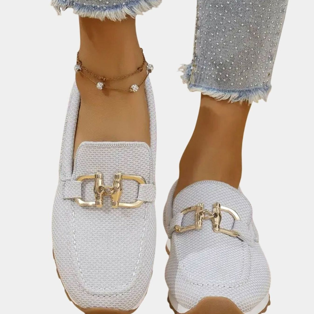 Women's Breathable Knit Slip-On Loafers with Horsebit Detail