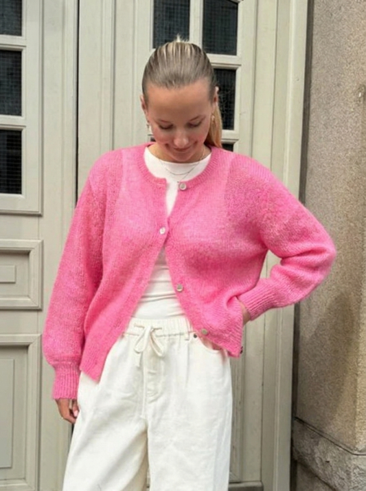 Women's Oversized Fluffy Round-Neck Button Cardigan