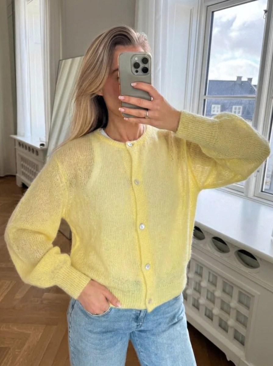 Women's Oversized Fluffy Round-Neck Button Cardigan