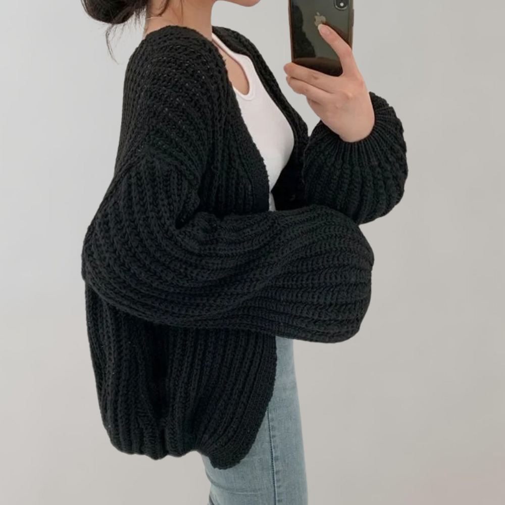 Women's Chunky Knit Balloon Sleeve Cardigan