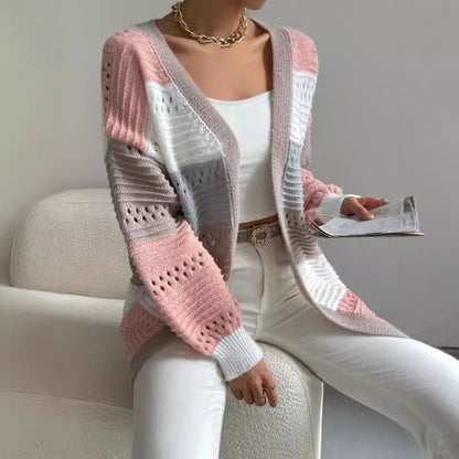 Women's Colour-Block Pointelle Longline Cardigan