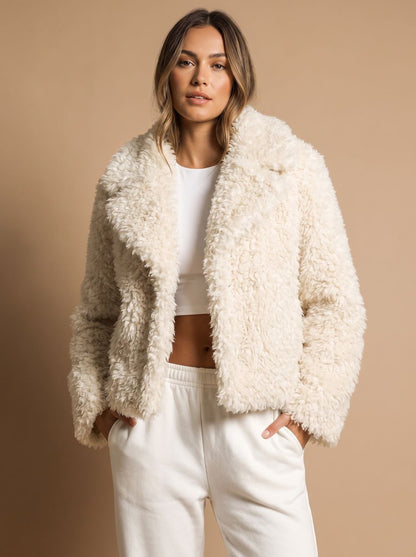 Women's Cropped Teddy Faux Fur Coat