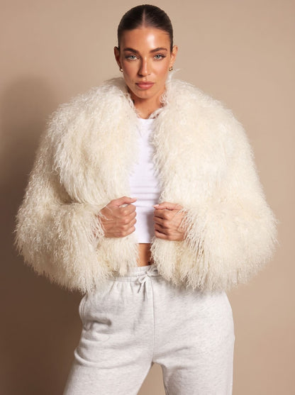 Women's Cropped Teddy Faux Fur Coat
