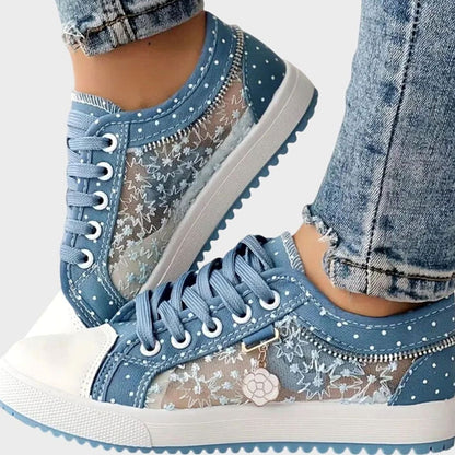 Women's Orthopaedic Floral Lace Mesh Trainers with Zip Detail