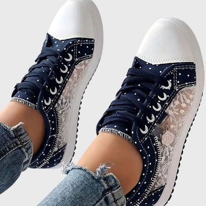 Women's Orthopaedic Floral Lace Mesh Trainers with Zip Detail