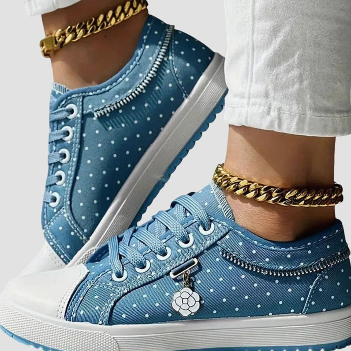 Women's Orthopaedic Floral Lace Mesh Trainers with Zip Detail