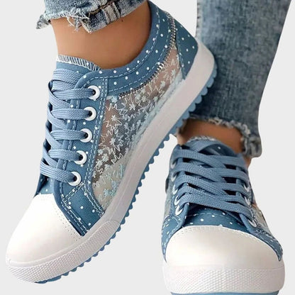Women's Orthopaedic Floral Lace Mesh Trainers with Zip Detail