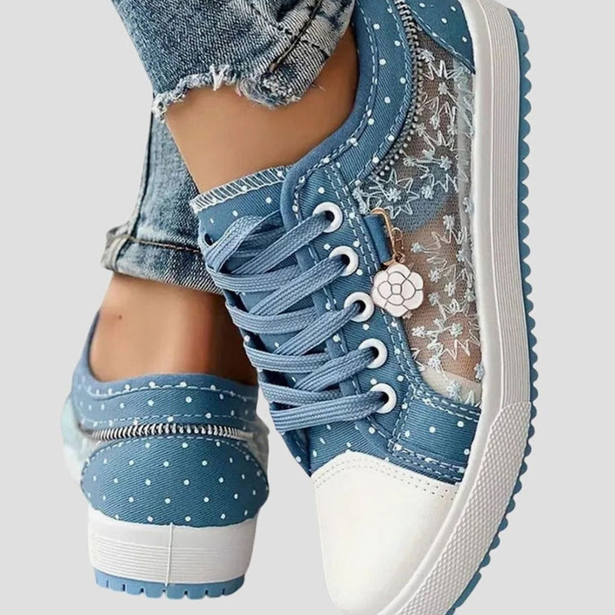 Women's Orthopaedic Floral Lace Mesh Trainers with Zip Detail