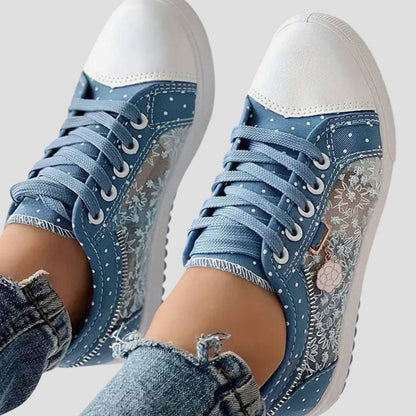 Women's Orthopaedic Floral Lace Mesh Trainers with Zip Detail