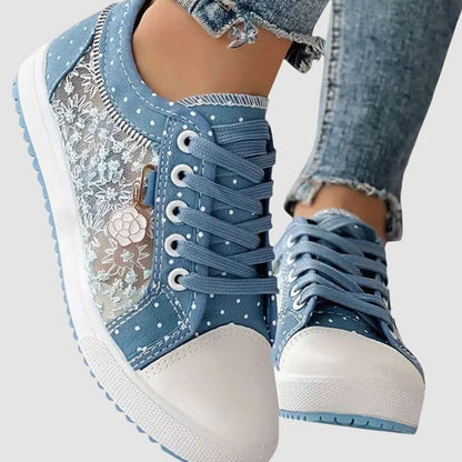 Women's Orthopaedic Floral Lace Mesh Trainers with Zip Detail