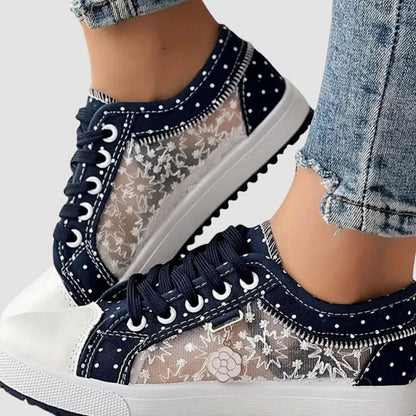 Women's Orthopaedic Floral Lace Mesh Trainers with Zip Detail