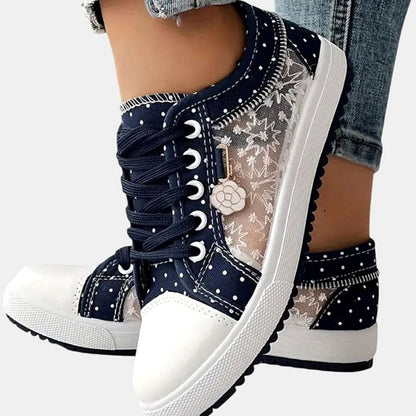 Women's Orthopaedic Floral Lace Mesh Trainers with Zip Detail