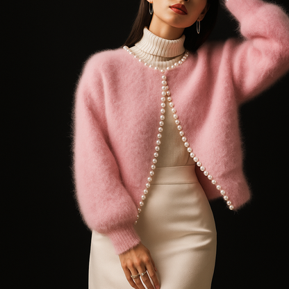 Women's Beaded Fluffy Cropped Cardigan
