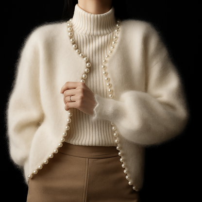 Women's Beaded Fluffy Cropped Cardigan
