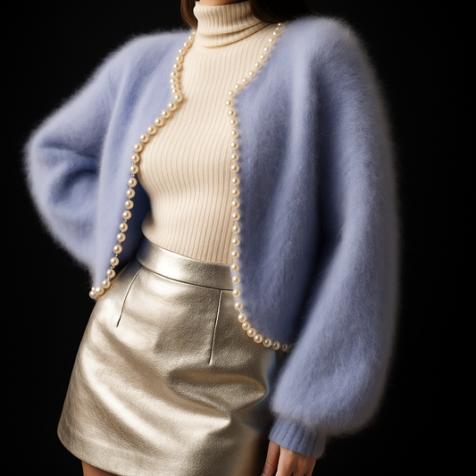 Women's Beaded Fluffy Cropped Cardigan