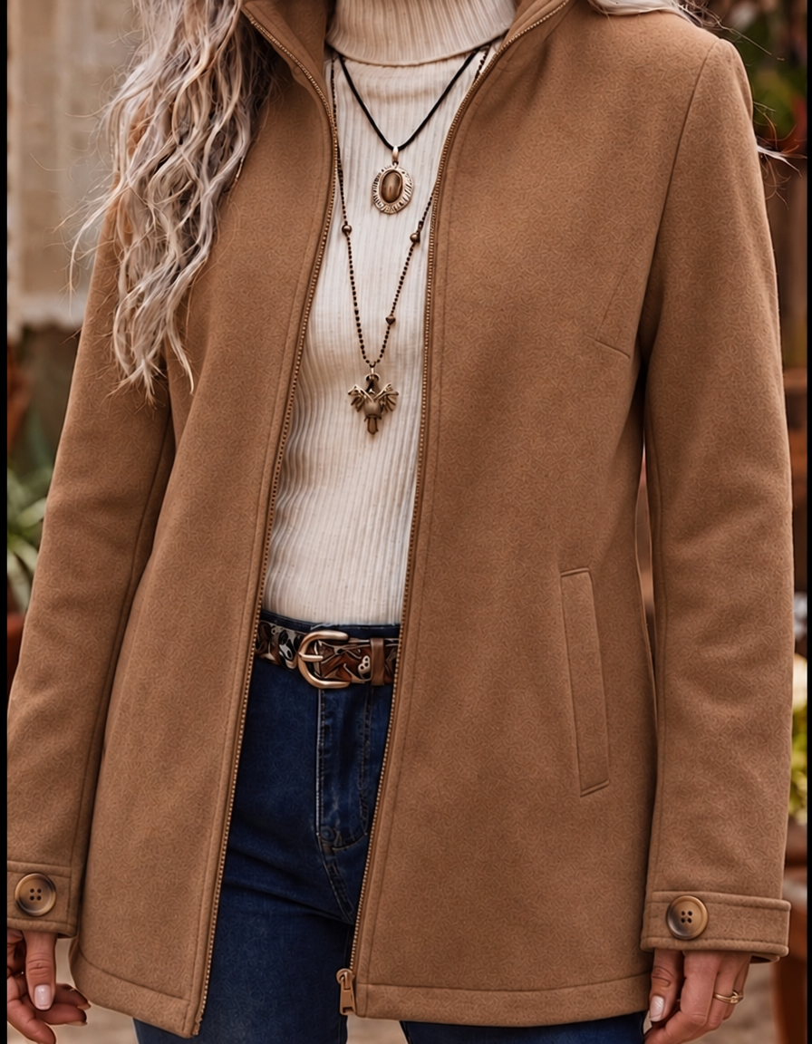 Women's Fluffy Stand Collar Zip-Up Winter Jacket