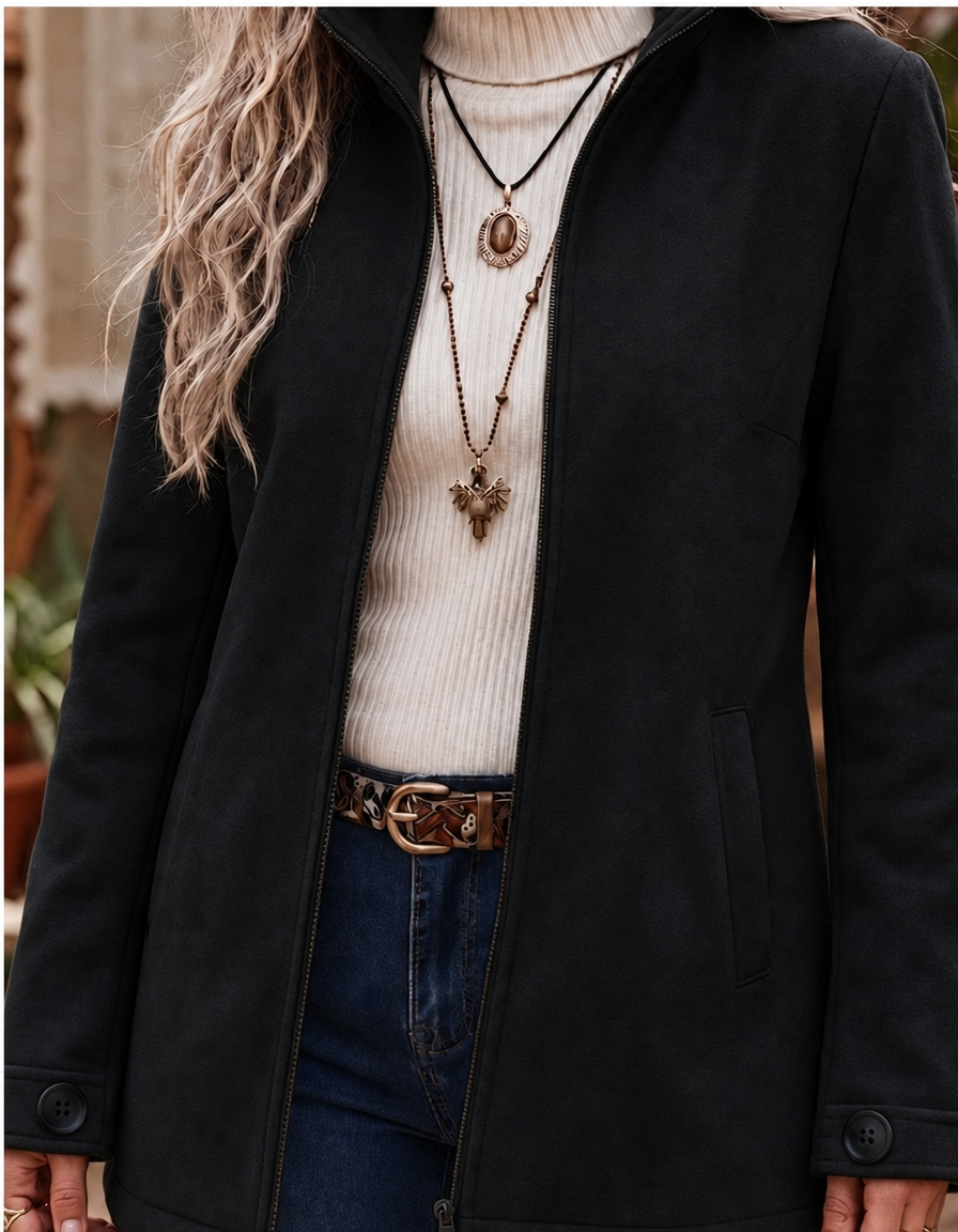 Women's Fluffy Stand Collar Zip-Up Winter Jacket