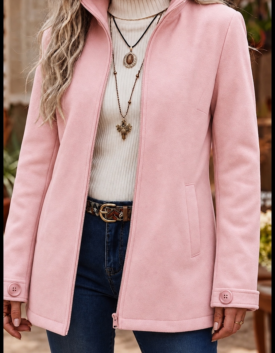 Women's Fluffy Stand Collar Zip-Up Winter Jacket